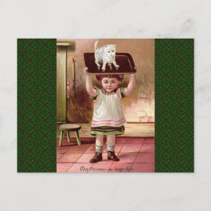 Cartão Postal De Festividades Gato do Natal do Victorian do vintage em 1880s da
