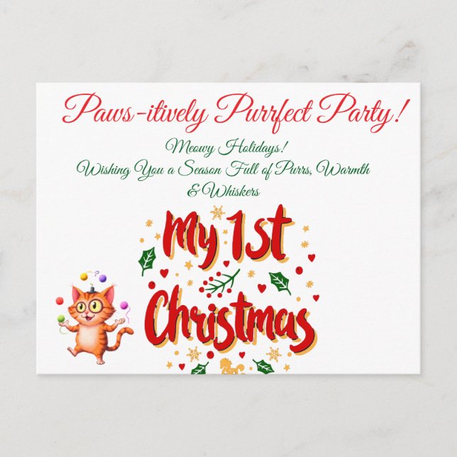Cartão Postal De Festividades Gato e Bebê de Natal Puro Pawsitivamente 1 rua (Frente)
