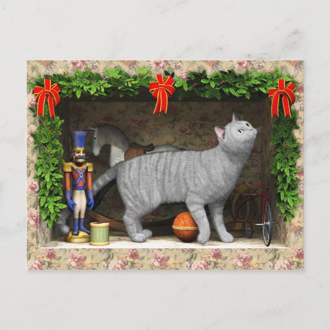 Cartão Postal De Festividades Gato e coisas de Natal (Frente)
