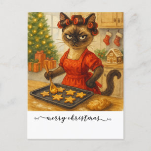 Cartão Postal De Festividades Gato é cozinhar Cookie de Natal para Gato Siamês