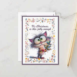 Cartão Postal De Festividades Gato e Luzes É Natal Isso É Alegre o Suficiente