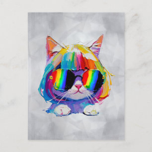 Cartão Postal De Festividades Gato Engraçado Fofo Smol (Pintura Nº 5)