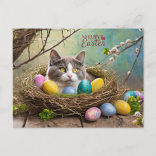 Cartão Postal De Festividades Gato Feliz Páscoa
