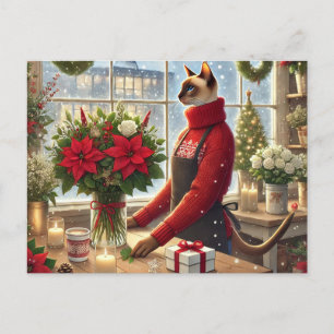 Cartão Postal De Festividades Gato Florista com Boas-Vindas de Natal