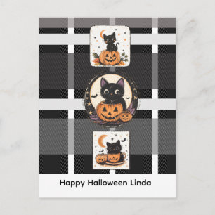 Cartão Postal De Festividades Gato Fofo de Halloween Outono