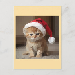 Cartão Postal De Festividades Gato fofo em noite de Natal.