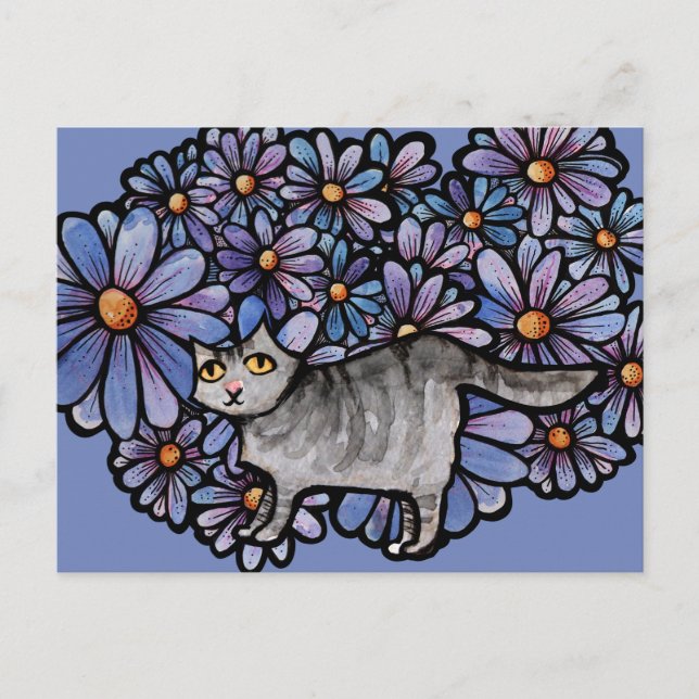 Cartão Postal De Festividades Gato Gato, Cinzas Roxas, Cinzas De Arte Gato (Frente)