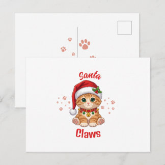 Cartão Postal De Festividades Gato Gengibre Divertido Chapéu de Papai Noel Natal