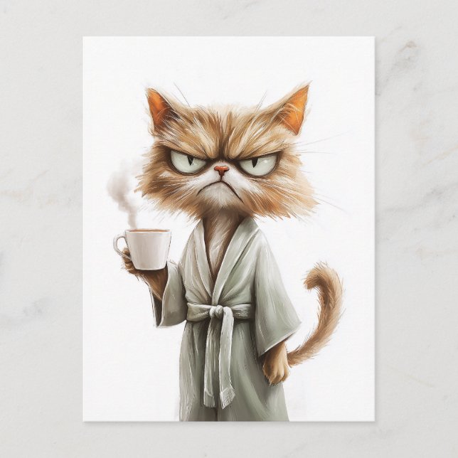 Cartão Postal De Festividades Gato Grumpy Precisa De Café (Frente)
