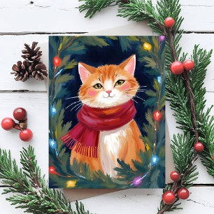 Cartão Postal De Festividades Gato Laranja de Natal Animal de Estimação Festivo
