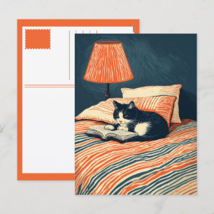 Cartão Postal De Festividades gato lendo