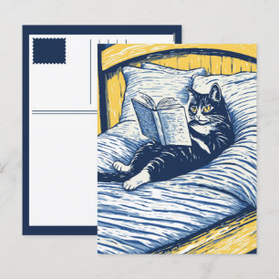 Cartão Postal De Festividades gato lendo