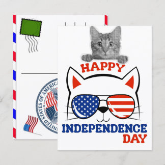 Cartão Postal De Festividades Gato Listrado Pata Felino EUA Dia da Independência