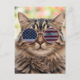 Cartão Postal De Festividades Gato Listrado Pata Felino EUA Dia da Independência