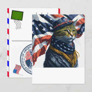 Cartão Postal De Festividades Gato Listrado Pata Felino EUA Dia da Independência