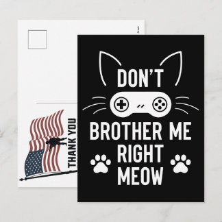 Cartão Postal De Festividades Gato Miau Gamer Obrigado Veteranos Patriótico