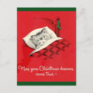 Cartão Postal De Festividades Gato na cama no Natal
