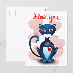 Cartão Postal De Festividades Gato negro apaixonado