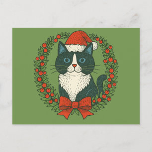Cartão Postal De Festividades Gato Negro e Branco, Natal para Papais noeis