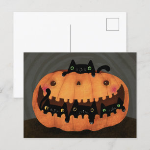 Cartão Postal De Festividades Gato Preto Abóbora Feliz Dia das Bruxas Feriado