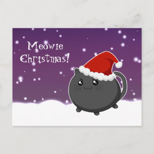 Cartão Postal De Festividades Gato preto de natal do Kawaii