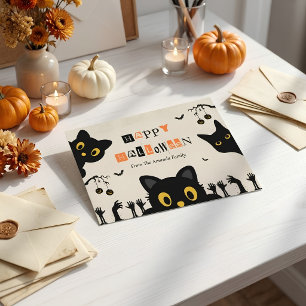 Cartão Postal De Festividades Gato Preto Fofo de Halloween
