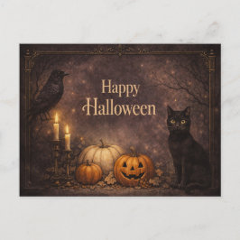 Cartão Postal De Festividades Gato Preto Gótico de Halloween