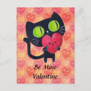 Cartão Postal De Festividades Gato Romântico Negro