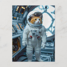 Cartão Postal De Festividades Gato Scottish Fold dentro de cápsula espacial
