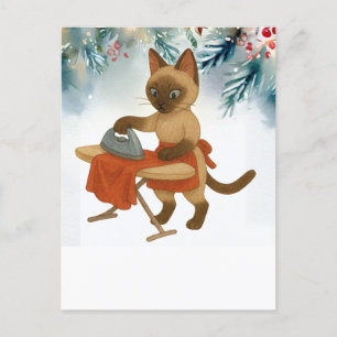 Cartão Postal De Festividades Gato Siamês é um vestido de passar roupa para o Na
