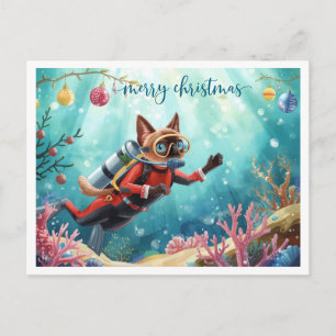 Cartão Postal De Festividades Gato Siamesa de Mergulho de Natal sob Cartão Posta