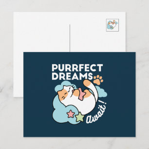 Cartão Postal De Festividades Gato Sonolento Abraçando Estrela – Sonhos Perfeito