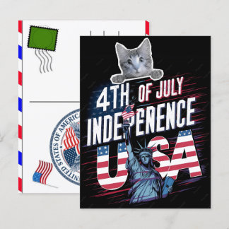 Cartão Postal De Festividades Gato Tabby Pata Felino EUA Dia da Independência 20