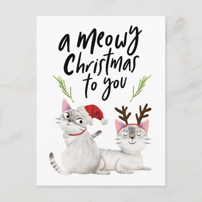 Cartão Postal De Festividades Gatos Bonitos Feliz Natal Para Você (Frente)