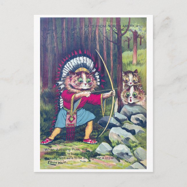 Cartão Postal De Festividades Gatos da América do Norte - Louis Wain (Frente)