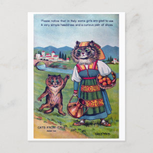 Cartão Postal De Festividades Gatos da Itália - Louis Wain