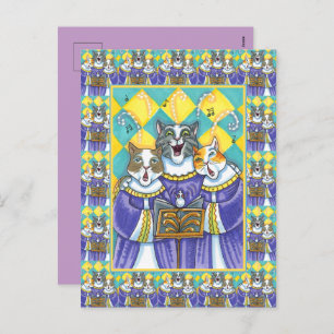 CARTÃO POSTAL DE FESTIVIDADES GATOS DE IGREJA E GATOS DE NATAL CANTANDO MOUSE