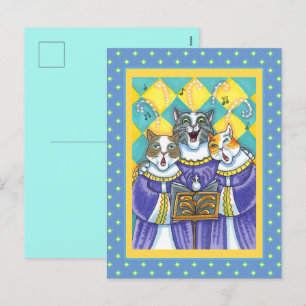 CARTÃO POSTAL DE FESTIVIDADES GATOS DE IGREJA E GATOS DE NATAL CANTANDO MOUSE