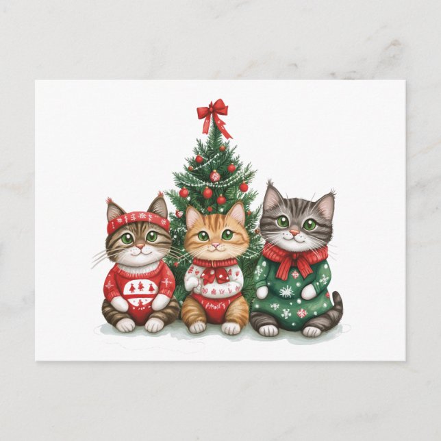 Cartão Postal De Festividades Gatos de Natal bonitos (Frente)