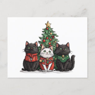 Cartão Postal De Festividades Gatos de Natal bonitos