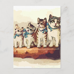 Cartão Postal De Festividades Gatos de Natal Vitorianos