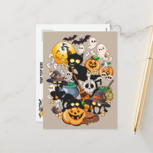 Cartão Postal De Festividades Gatos engraçados da festa de Halloween