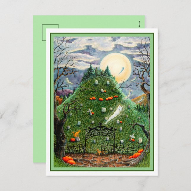 CARTÃO POSTAL DE FESTIVIDADES GATOS FANTASMAS EM NINO CEMETÉRIO DE VIDA, ARTE PE (Frente/Verso)