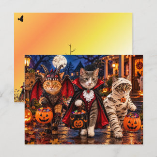 Cartão Postal De Festividades Gatos no Halloween Trick-Or-Treating
