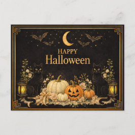 Cartão Postal De Festividades Gatos Pretos de Luxo Art Deco Halloween
