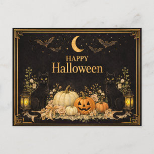 Cartão Postal De Festividades Gatos Pretos de Luxo Art Deco Halloween