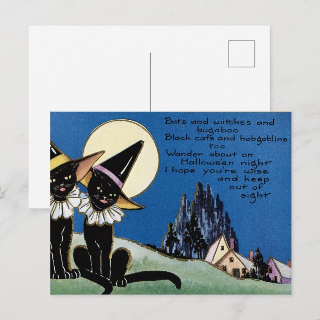 Cartão Postal De Festividades gatos pretos do Halloween (Frente/Verso)