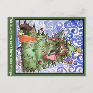 Cartão Postal De Festividades Gatos & seu ser humano & uma árvore de Natal