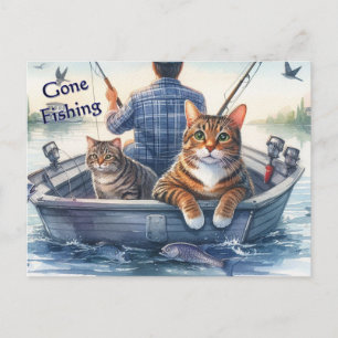 Cartão Postal De Festividades Gatos Tabby Fofos Foram Pescar com o Papai