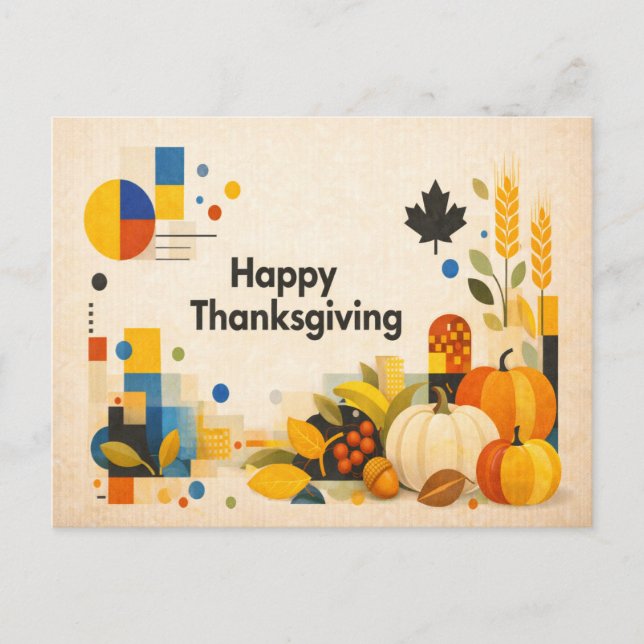 Cartão Postal De Festividades Geometric Retro Happy Thanksgiving Pumpkin  (Frente)